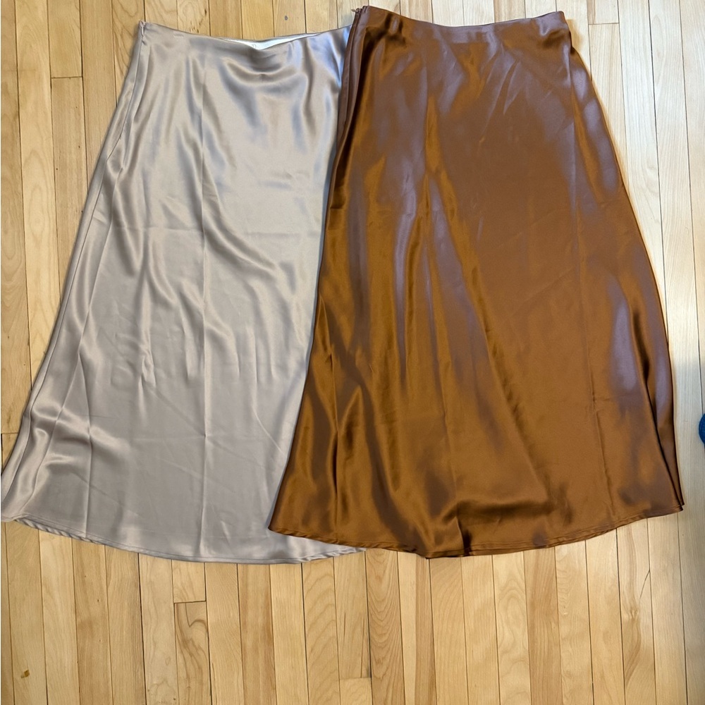 Zeagoo Tan Midi Slip Skirt Asymmetrical Set